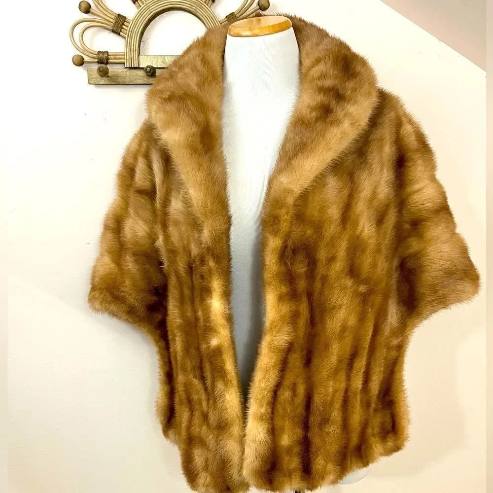 Vintage Mink Fur Wrap Shawl Tawny BrownâOneâSize